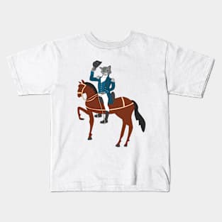 Cat Soldier on horse Kids T-Shirt